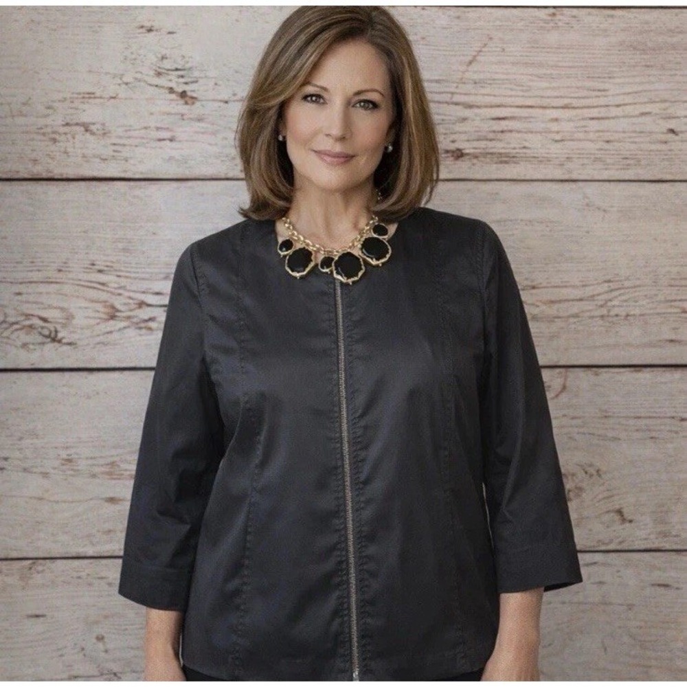 Eileen Fisher Jacket Women's L Black Ramie Pockets Open Front Silk Blend Lining - Picture 1 of 9
